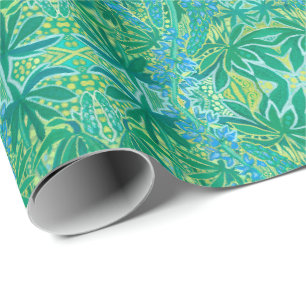 Papier Cadeau Lupine Fleurs Bohème Arabesque Motif Vert