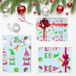 Papier Cadeau Lutins de Noël à l'aquarelle avec biscuits