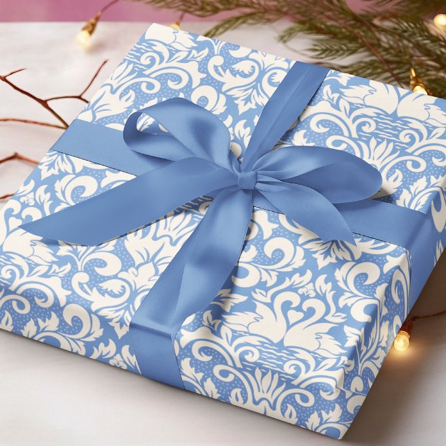Papier Cadeau Luxe Damask Romantique Swan Love (Créateur téléchargé)