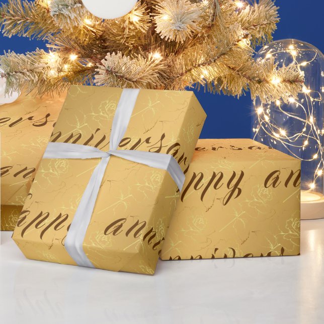 Papier Cadeau Luxe Floral Rose Happy Gold 50e anniversaire (Vacances)