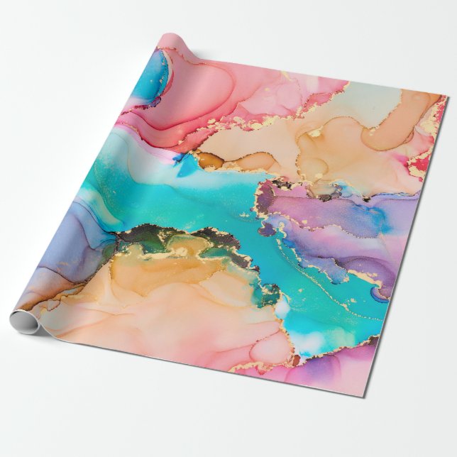 Papier Cadeau Luxe naturel peinture abstraite d'art fluide en al (Déroulé)