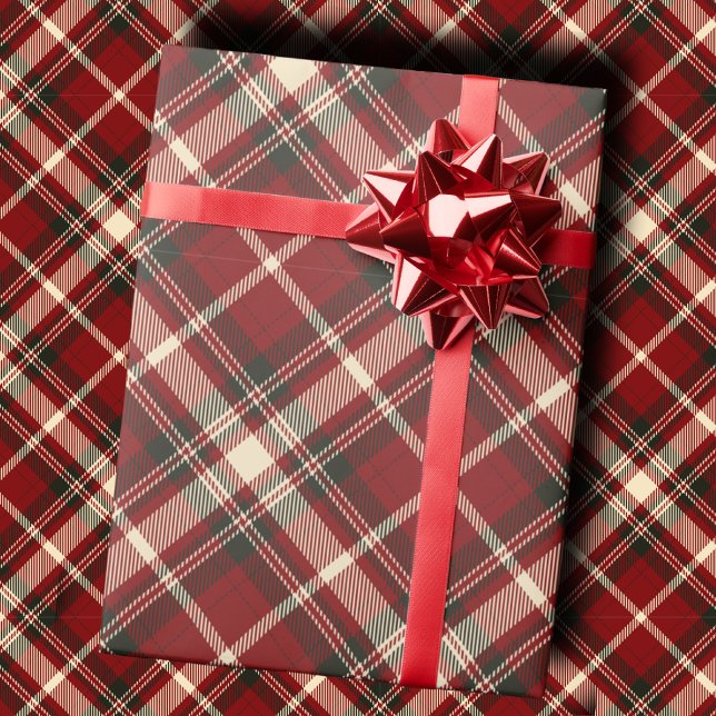 Papier Cadeau Luxury Burgundy and Cream Diagonal Tartan Plaid (Créateur téléchargé)