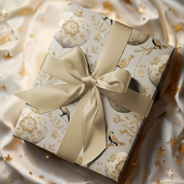 Papier Cadeau Luxury Gold & Taupe Bird Ornament (Créateur téléchargé)