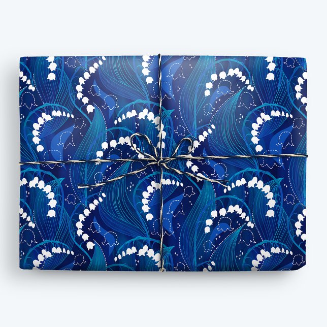 Papier Cadeau Lys bleu et blanc enchantés de la vallée Floral (Créateur téléchargé)