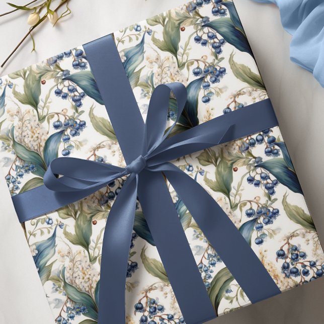 Papier Cadeau Lys de la vallée et Hawthorn modèle floral (Elegant Maximalist Lily of the Valley and Hawthorne Floral Wrapping Paper)