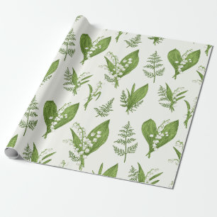 Papier Cadeau Lys de la Vallée Fleurs et Botanique Feuille