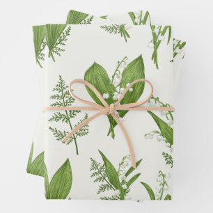 Papier Cadeau Lys de la Vallée Fleurs et Botanique Feuille