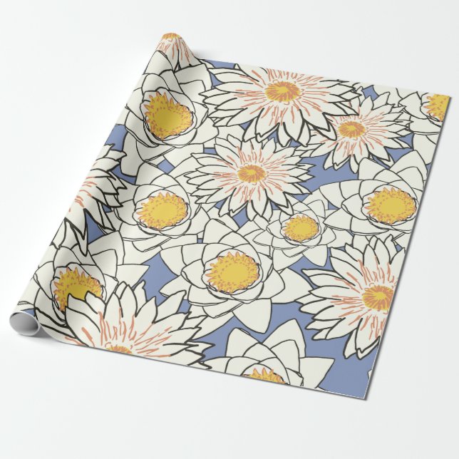 Papier Cadeau Lys de lotus motifs à fleurs (Déroulé)