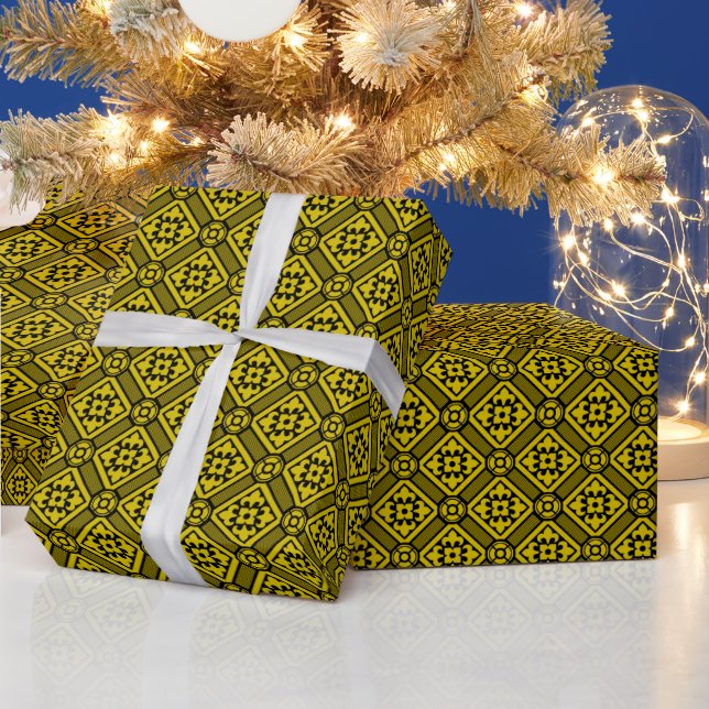 Papier Cadeau Lys jaunes médiévaux romantiques en noir (Vacances)