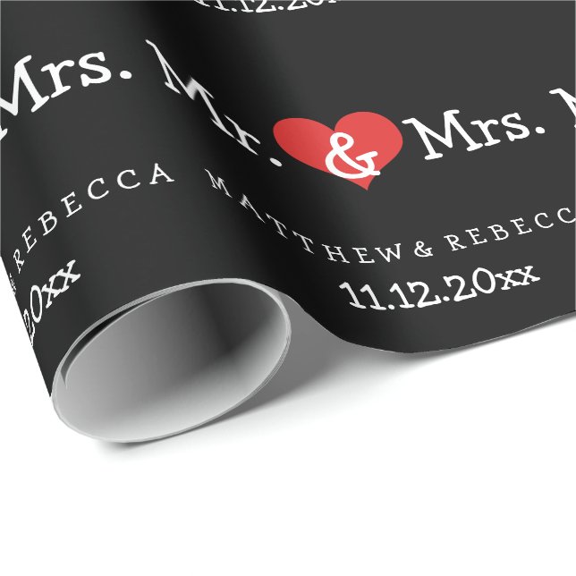 Papier Cadeau M. et Mme Mariage de Red Heart (Coin rond)
