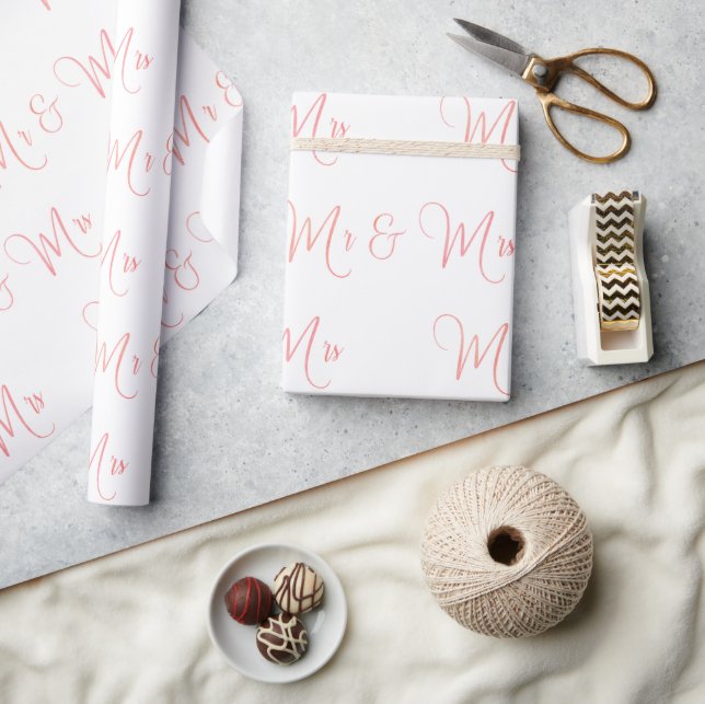 Papier Cadeau M. Et Mme Script Papier Enveloppant Rose (Artisanat)