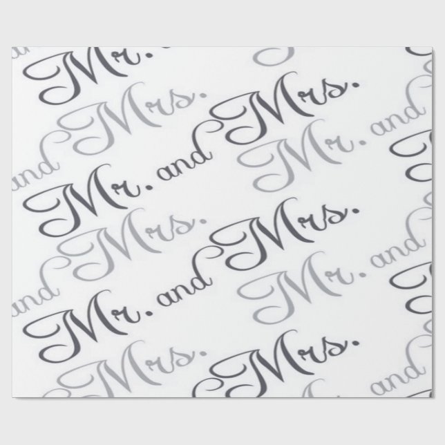 Papier Cadeau M. & Mme Mariage noir et blanc (Plat)