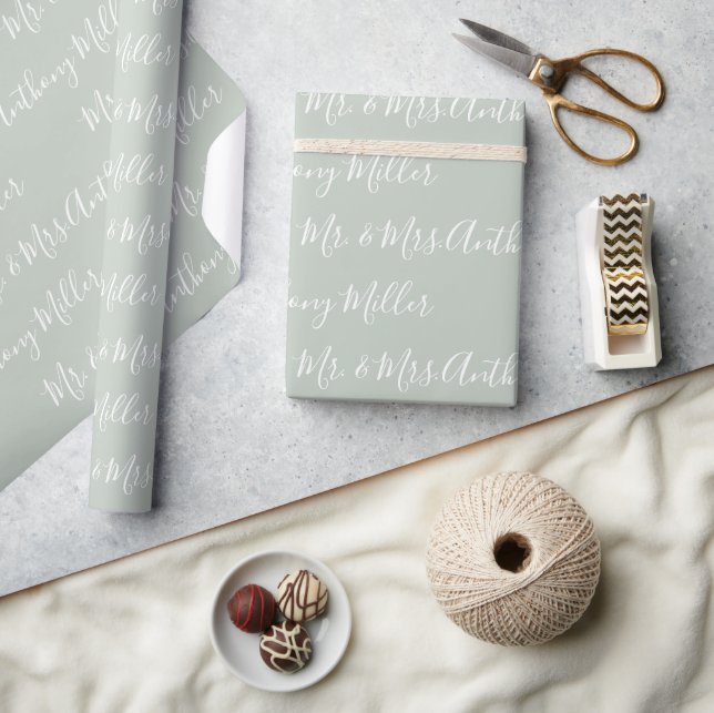 Papier Cadeau M. & Mme Nom Sage Green Elegant (Artisanat)