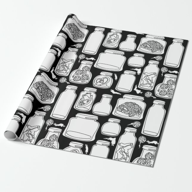 Papier Cadeau macabre spécimens médicaux noir blanc gothique (Déroulé)