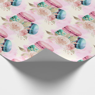 Papier Cadeau Macarons et fleurs colorés Motif d'aquarelle