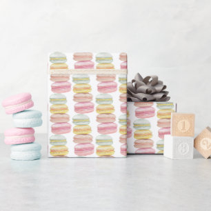 Papier Cadeau Macarons français aquarelle peints à la main
