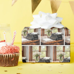 Papier Cadeau Machine à écrire manuelle rétro avec marguerites