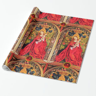 PAPIER CADEAU MADONNA DU ROSE BOWER, ROUGE RUBY GEMSTONES