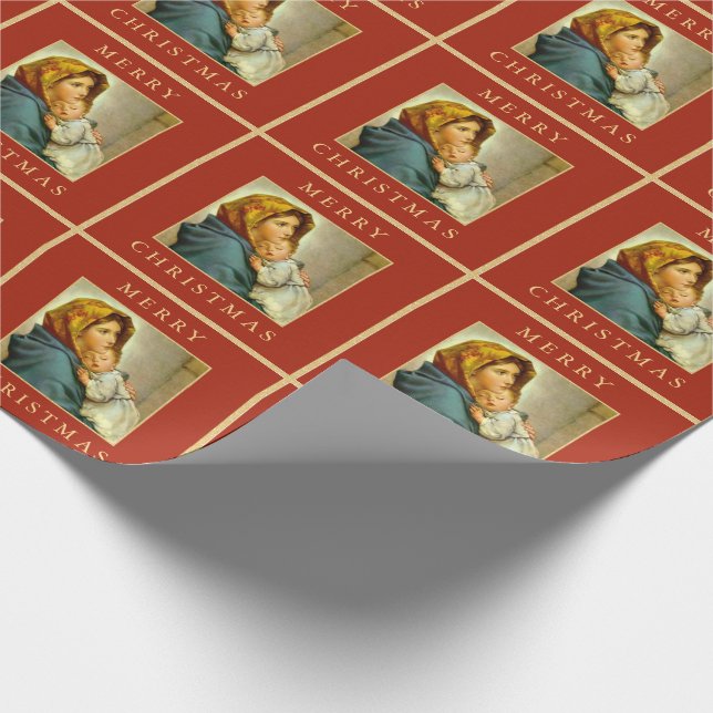 Papier Cadeau Madonna & Enfant traditionnel Noël religieux (Coin)