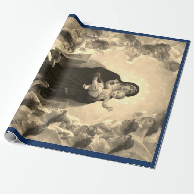 Papier Cadeau MADONNA ET ENFANT NOËL CADEAU WRAP Bouguereau (Déroulé)