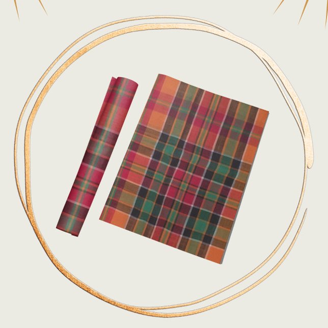 Papier Cadeau Madras moderne Plaid Orange Green Carré Motif (Créateur téléchargé)