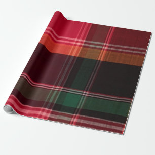 Papier Cadeau Madras moderne Plaid Rouge Vert Carré Motif