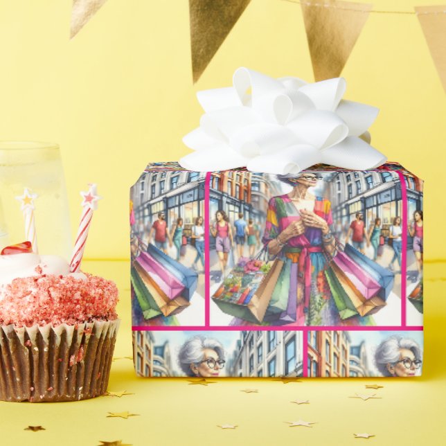 Papier Cadeau Magasin de femmes de ville élégant (Fête d'anniversaire)