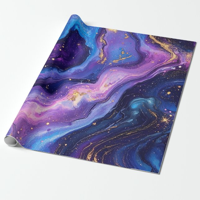 Papier Cadeau Magenta Gold Galaxy violet à couper le souffle (Déroulé)