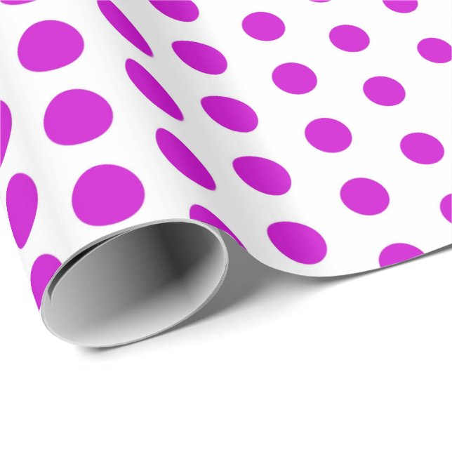 Papier Cadeau Magenta Polka Dot Blanc moderne (Coin rond)