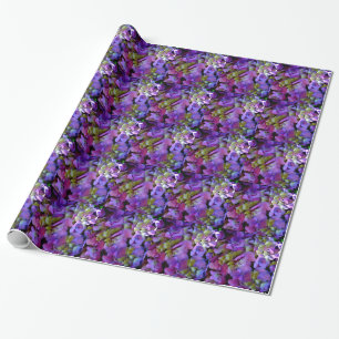 Papier Cadeau Magenta Purple bleu jaune Hydrangeas fleurs