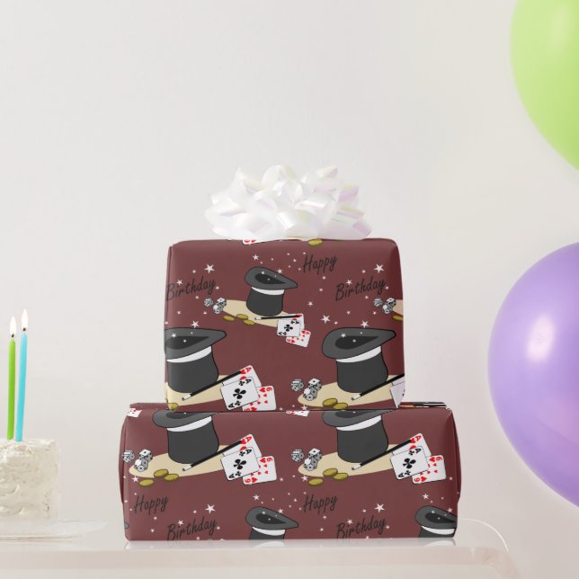 Papier Cadeau Magic Show Joyeux Anniversaire Rouge (Cadeaux de fête)