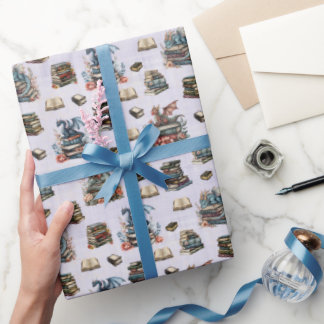 Papier Cadeau Magical Dragons & Books on Light Purple