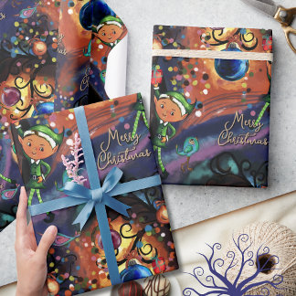 Papier Cadeau Magical Elf & Bird Whimsical Christmas