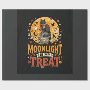Papier Cadeau Magie de la Lune du Chat Noir Halloween