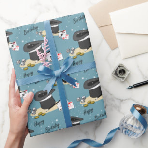 Papier Cadeau Magie Montrer Joyeux Anniversaire Bleu