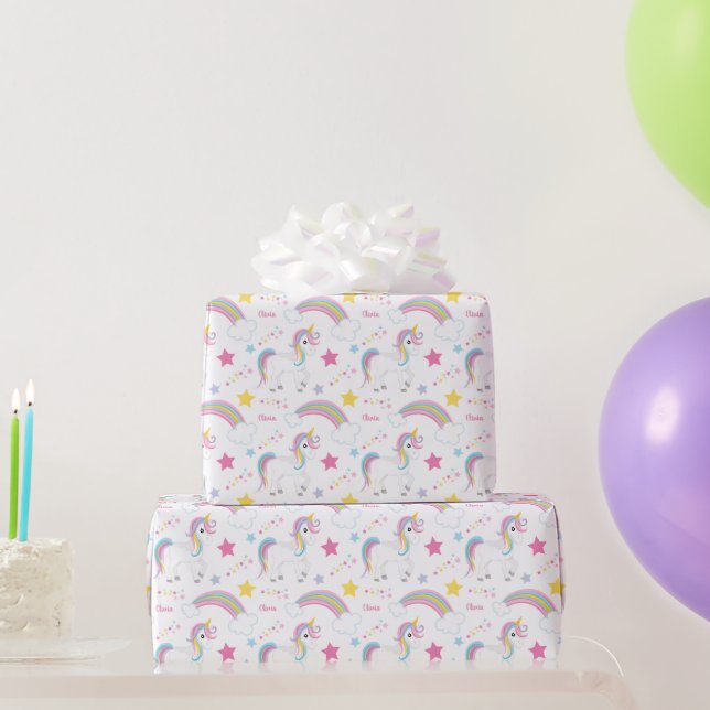 Papier Cadeau Magique Rainbow Unicorn Anniversaire Personnalisé (Cadeaux de fête)