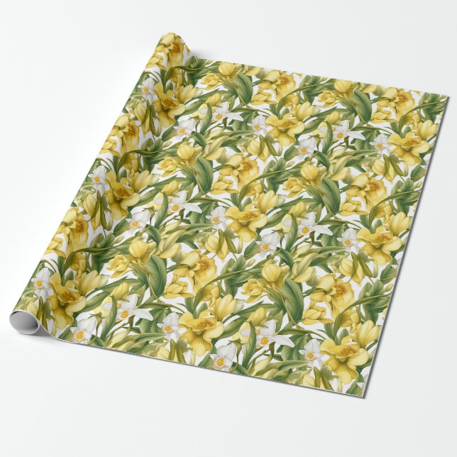 Papier Cadeau Magnifique Motif de jonquilles (Déroulé)