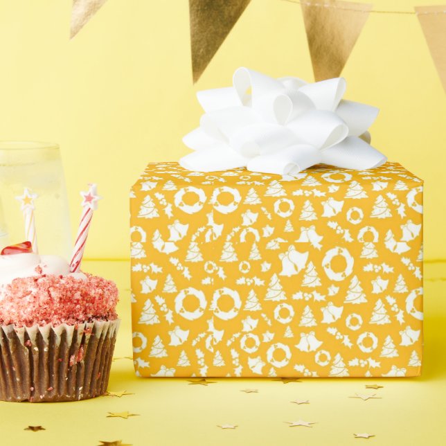 Papier Cadeau Magnifiques ornements Jaunes de Noël (Fête d'anniversaire)