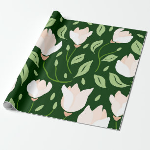 Papier Cadeau Magnolia Botanique Blanc Dessiné à la Main de Mani