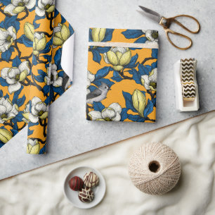 Papier Cadeau Magnolia en floraison et oiseau de tireur 3