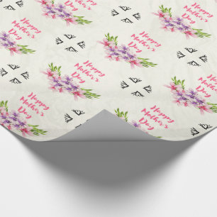 Papier Cadeau Magnolias d'aquarelle rose et violet de la Fête de