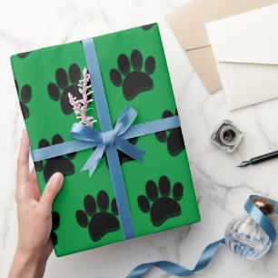 Papier Cadeau Main Empreinte de patte de chien noir dessinée sur