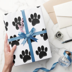 Papier Cadeau Main Empreinte de patte de chien noir dessinée sur