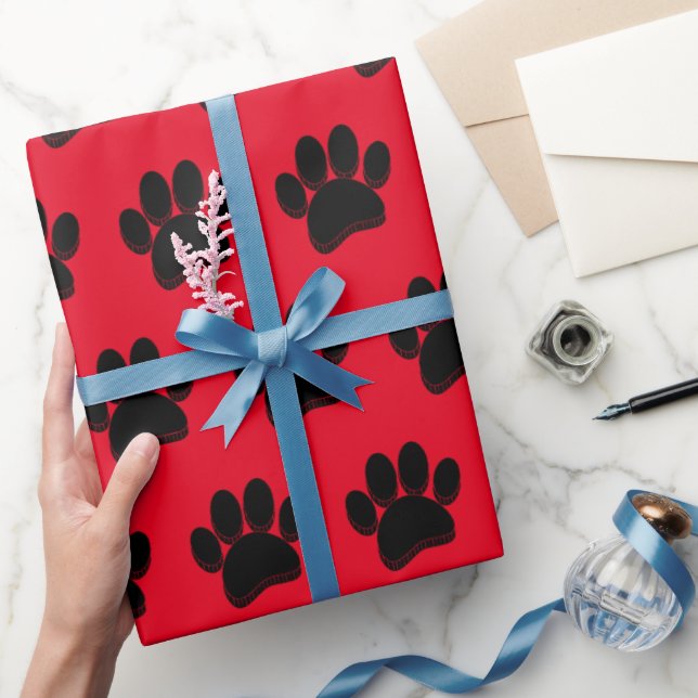 Papier Cadeau Main Empreinte de patte de chien noir dessinée sur (Cadeaux)