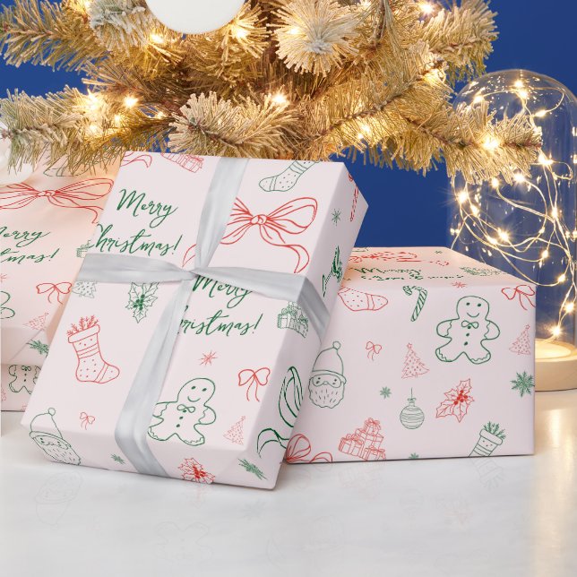 Papier Cadeau Main fantaisiste tirée amusante French Joyeux Noël (Vacances)