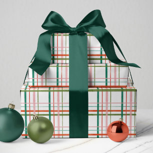 Papier Cadeau Main moderne dessinée rose, rouge, vert plaid