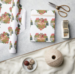 Papier Cadeau Mains aux fleurs, Vintage Saint Valentin victorien