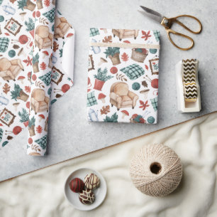 Papier Cadeau Maison d'automne cosy 