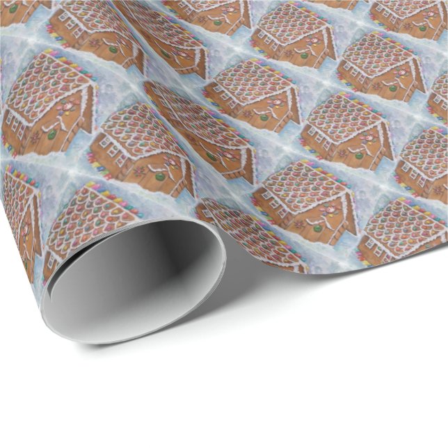 Papier Cadeau Maison de pain d'épice de Noël (Coin rond)
