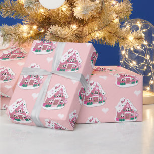 Papier Cadeau Maison en pain d'épice rose mignonne
